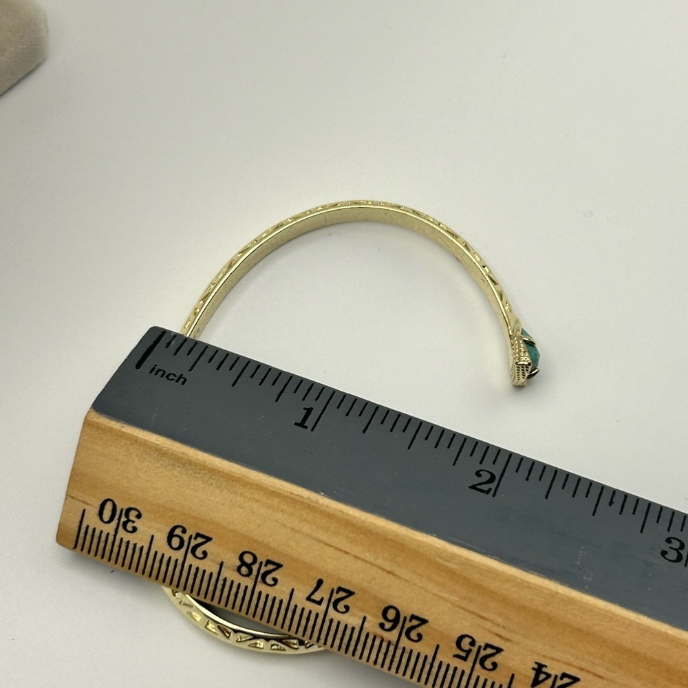 Kendra Scott Gold Tone Cuff Bracelet Turquoise Triangle Accents Pouch - Picture 8 of 9